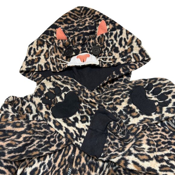 Nick Nora Leopard Print Adult Jumpsuit Pajamas Size L Hood Mittens Loungewear - Picture 5 of 12